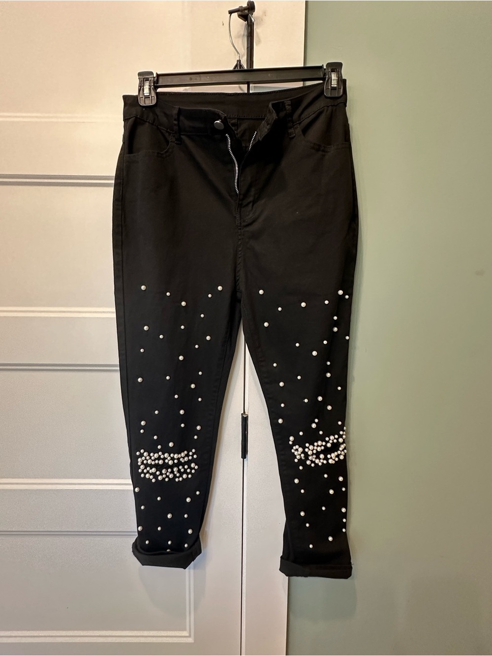 Black Jeans with Pearl Embellishments